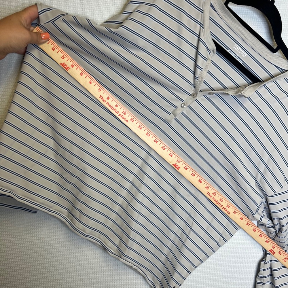 Haven Well Within Striped Henley Top XXL Beige Blue Organic Cotton Long Sleeve - Picture 6 of 6